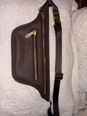 Michael Kors Dark Brown Logo Belt Bag with Gold Hardware
